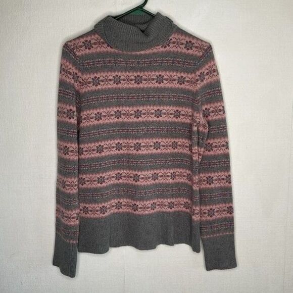 NWOT Garnet Hill Wool Blend Highland Turtleneck Sweater Women Size M Gray/Pink - Picture 7 of 10